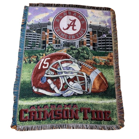 Northwest Other - Alabama Crimson Tide Football Helmet Stadium Woven Tapestry Throw Blanket Fringe